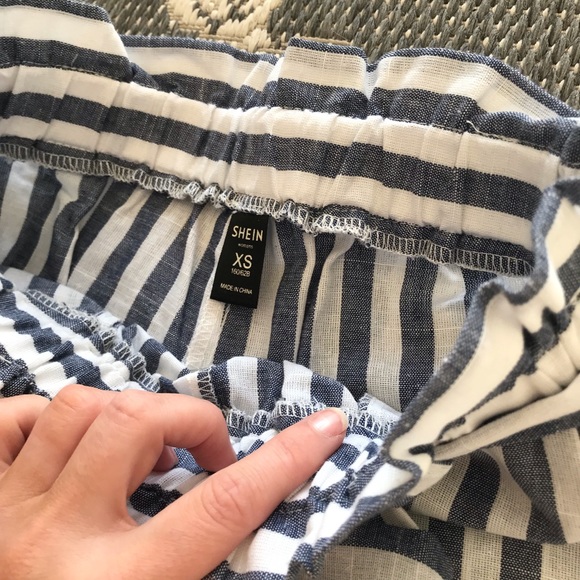 Blue and White Paper Bag Shorts - Picture 3 of 5